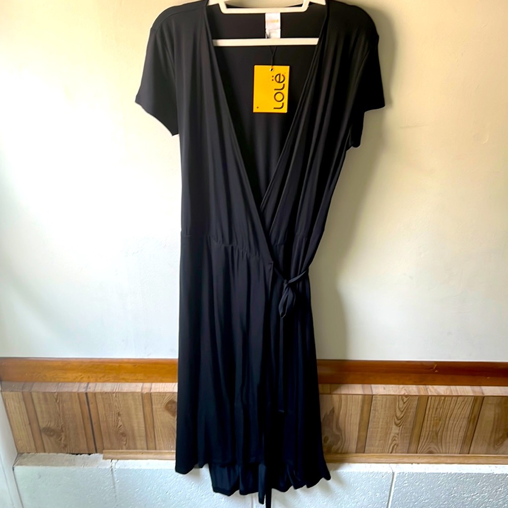 Lole Agda wrap front black summer dress. NWT!